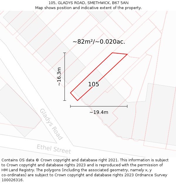 105, GLADYS ROAD, SMETHWICK, B67 5AN: Plot and title map