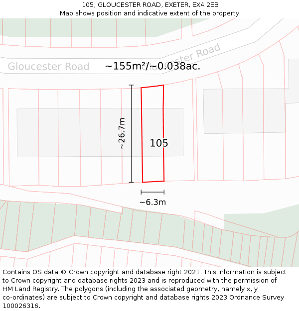 105, GLOUCESTER ROAD, EXETER, EX4 2EB: Plot and title map