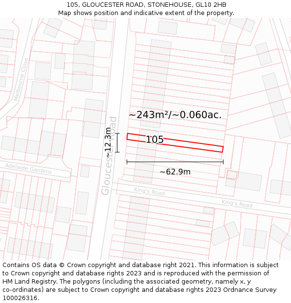105, GLOUCESTER ROAD, STONEHOUSE, GL10 2HB: Plot and title map