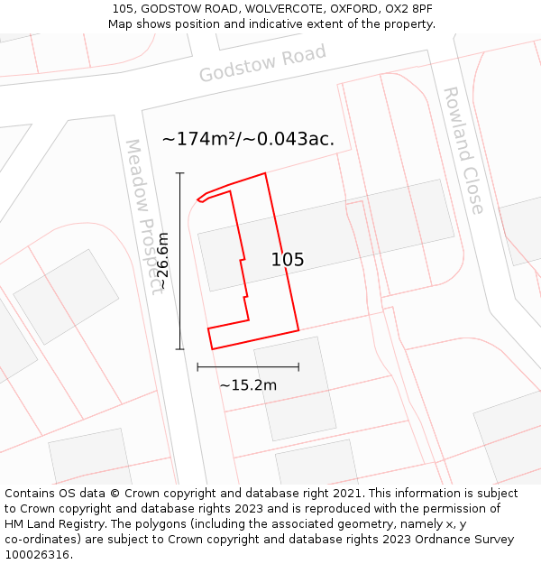 105, GODSTOW ROAD, WOLVERCOTE, OXFORD, OX2 8PF: Plot and title map