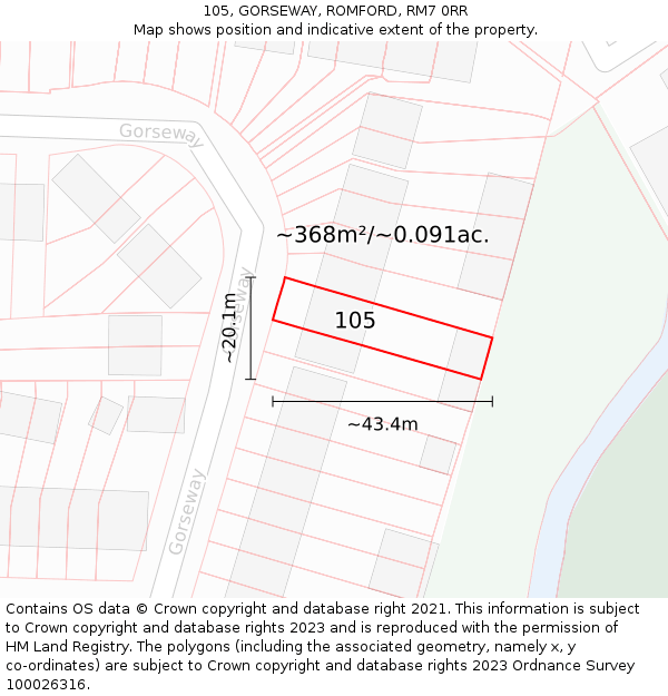 105, GORSEWAY, ROMFORD, RM7 0RR: Plot and title map
