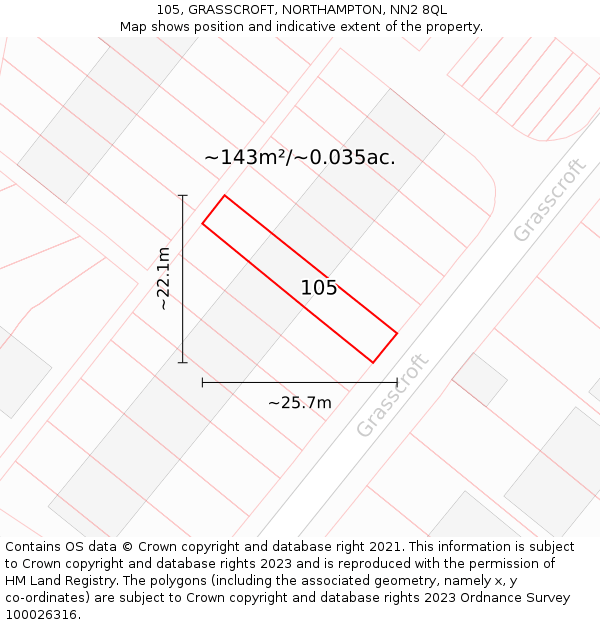105, GRASSCROFT, NORTHAMPTON, NN2 8QL: Plot and title map