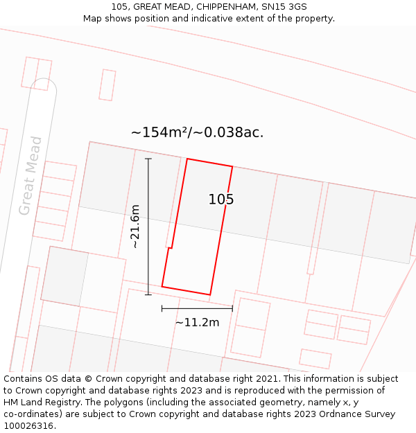 105, GREAT MEAD, CHIPPENHAM, SN15 3GS: Plot and title map