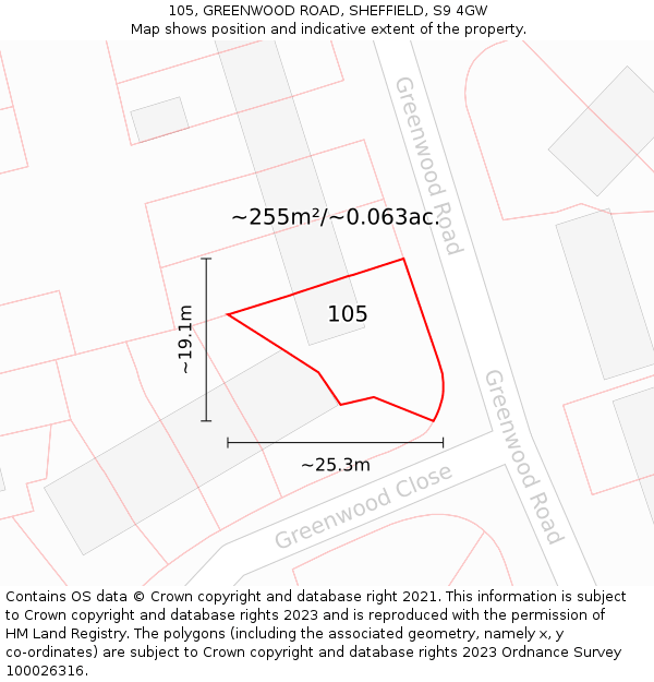105, GREENWOOD ROAD, SHEFFIELD, S9 4GW: Plot and title map