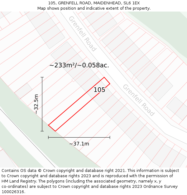 105, GRENFELL ROAD, MAIDENHEAD, SL6 1EX: Plot and title map