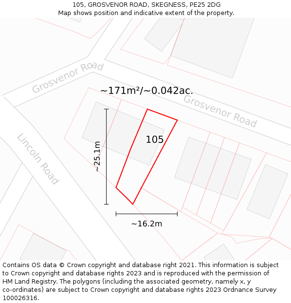 105, GROSVENOR ROAD, SKEGNESS, PE25 2DG: Plot and title map