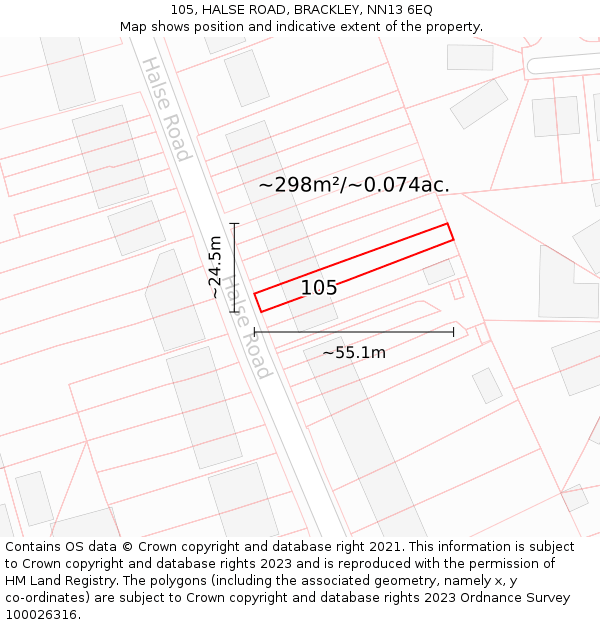 105, HALSE ROAD, BRACKLEY, NN13 6EQ: Plot and title map