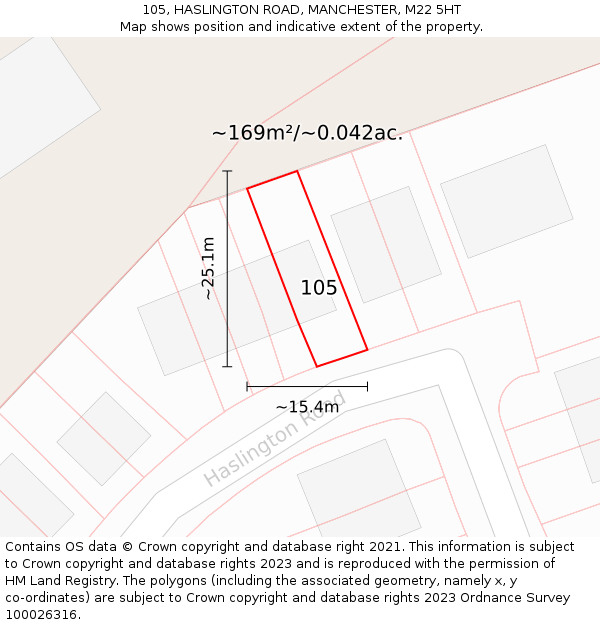 105, HASLINGTON ROAD, MANCHESTER, M22 5HT: Plot and title map
