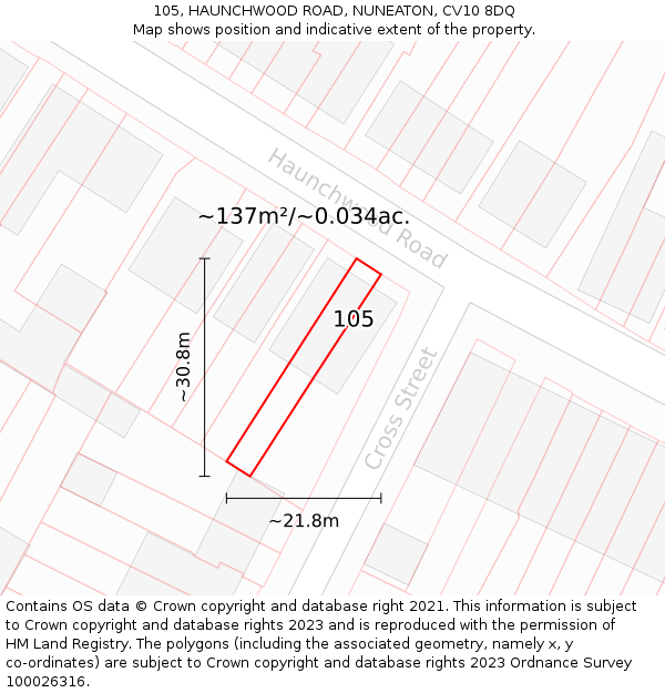 105, HAUNCHWOOD ROAD, NUNEATON, CV10 8DQ: Plot and title map