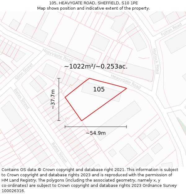 105, HEAVYGATE ROAD, SHEFFIELD, S10 1PE: Plot and title map