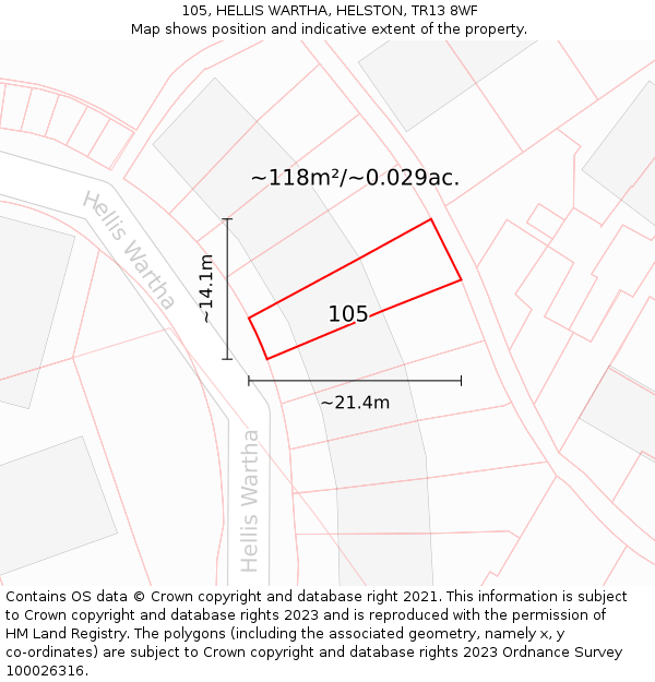 105, HELLIS WARTHA, HELSTON, TR13 8WF: Plot and title map
