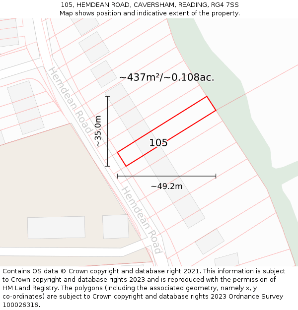 105, HEMDEAN ROAD, CAVERSHAM, READING, RG4 7SS: Plot and title map