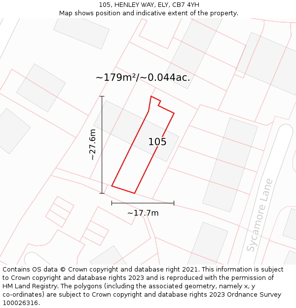 105, HENLEY WAY, ELY, CB7 4YH: Plot and title map