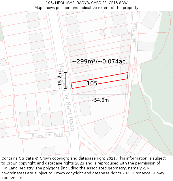 105, HEOL ISAF, RADYR, CARDIFF, CF15 8DW: Plot and title map