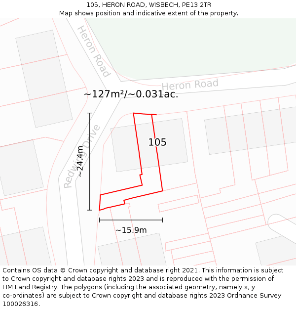 105, HERON ROAD, WISBECH, PE13 2TR: Plot and title map