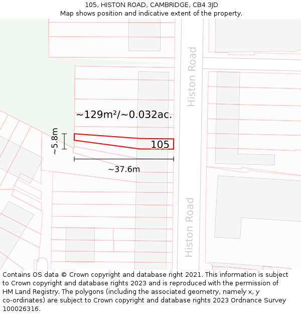 105, HISTON ROAD, CAMBRIDGE, CB4 3JD: Plot and title map