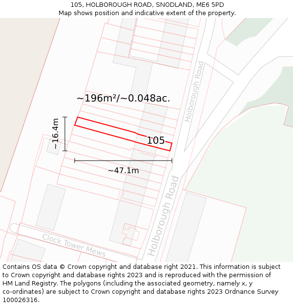 105, HOLBOROUGH ROAD, SNODLAND, ME6 5PD: Plot and title map