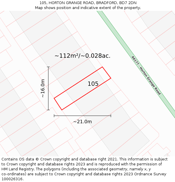 105, HORTON GRANGE ROAD, BRADFORD, BD7 2DN: Plot and title map