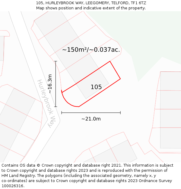 105, HURLEYBROOK WAY, LEEGOMERY, TELFORD, TF1 6TZ: Plot and title map