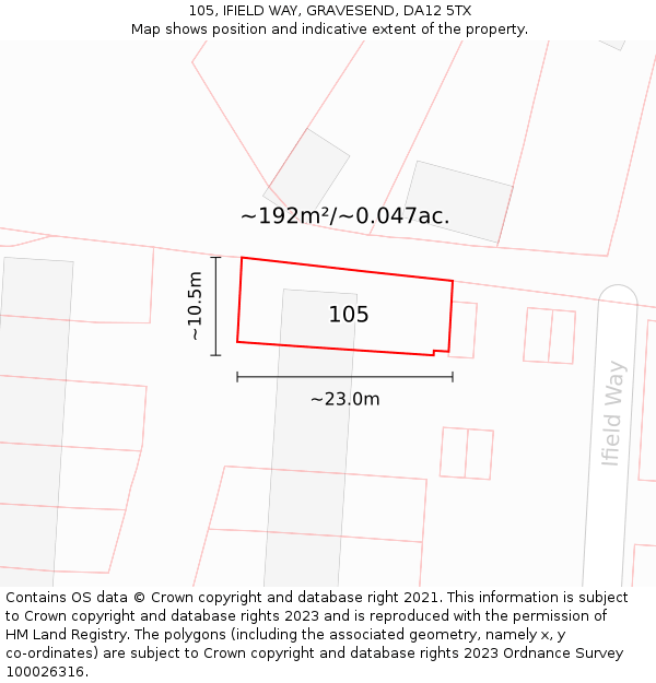 105, IFIELD WAY, GRAVESEND, DA12 5TX: Plot and title map