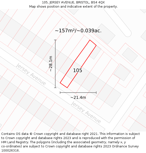 105, JERSEY AVENUE, BRISTOL, BS4 4QX: Plot and title map