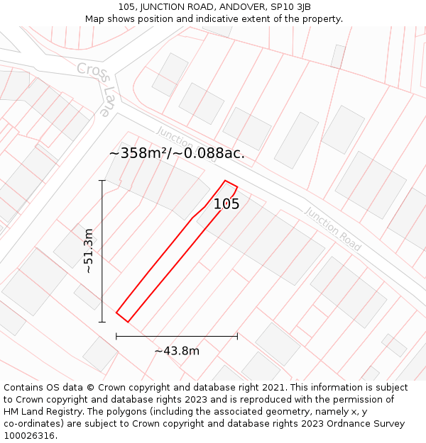 105, JUNCTION ROAD, ANDOVER, SP10 3JB: Plot and title map