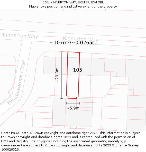 105, KINNERTON WAY, EXETER, EX4 2BL: Plot and title map