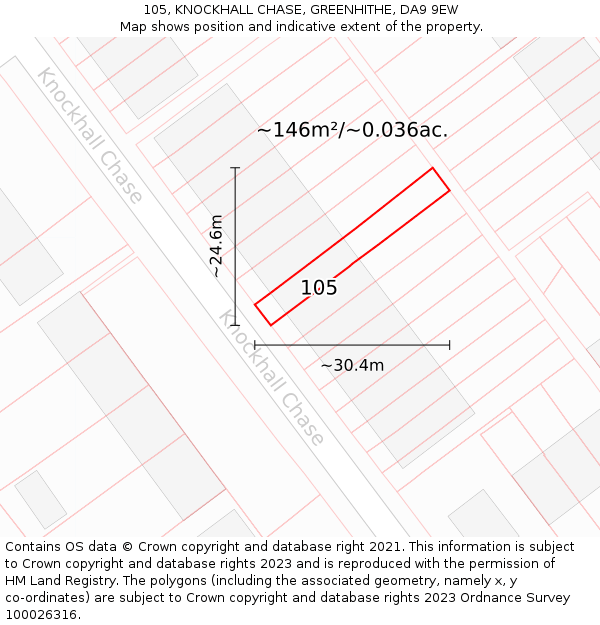105, KNOCKHALL CHASE, GREENHITHE, DA9 9EW: Plot and title map