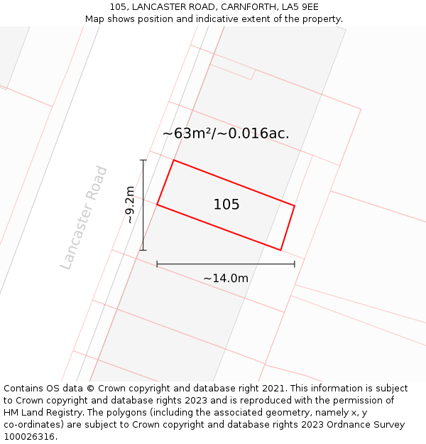 105, LANCASTER ROAD, CARNFORTH, LA5 9EE: Plot and title map