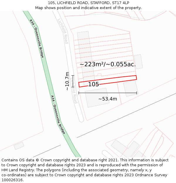105, LICHFIELD ROAD, STAFFORD, ST17 4LP: Plot and title map