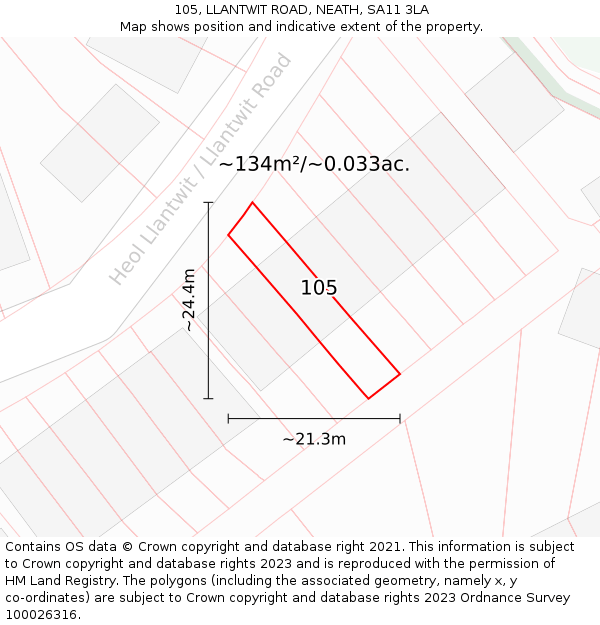 105, LLANTWIT ROAD, NEATH, SA11 3LA: Plot and title map