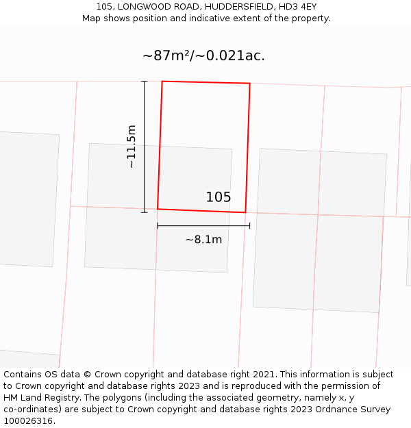 105, LONGWOOD ROAD, HUDDERSFIELD, HD3 4EY: Plot and title map