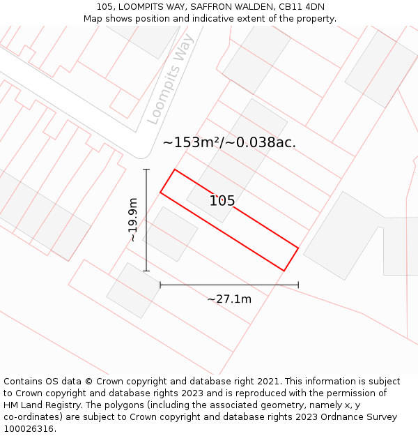 105, LOOMPITS WAY, SAFFRON WALDEN, CB11 4DN: Plot and title map