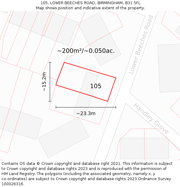 105, LOWER BEECHES ROAD, BIRMINGHAM, B31 5FL: Plot and title map