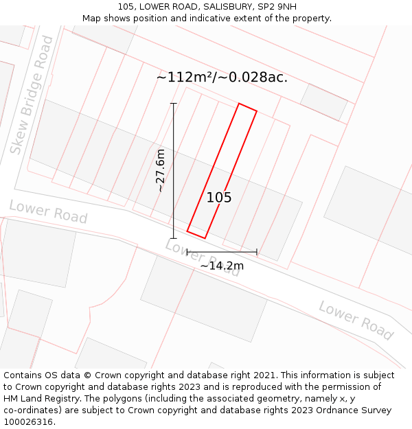 105, LOWER ROAD, SALISBURY, SP2 9NH: Plot and title map