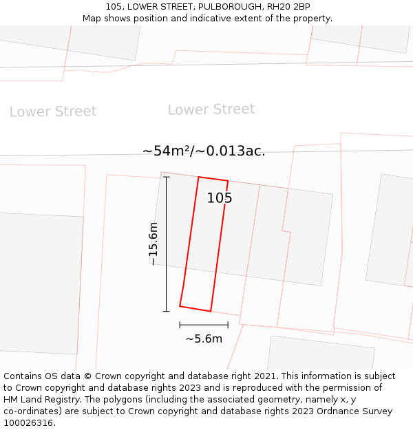 105, LOWER STREET, PULBOROUGH, RH20 2BP: Plot and title map