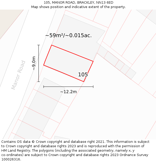 105, MANOR ROAD, BRACKLEY, NN13 6ED: Plot and title map