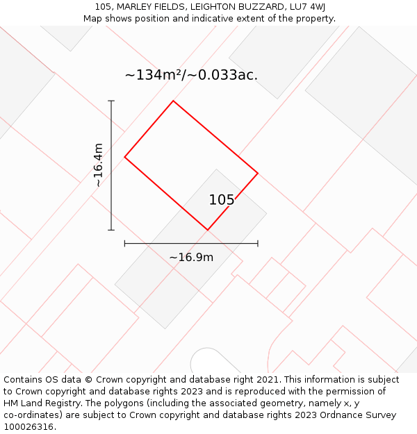 105, MARLEY FIELDS, LEIGHTON BUZZARD, LU7 4WJ: Plot and title map