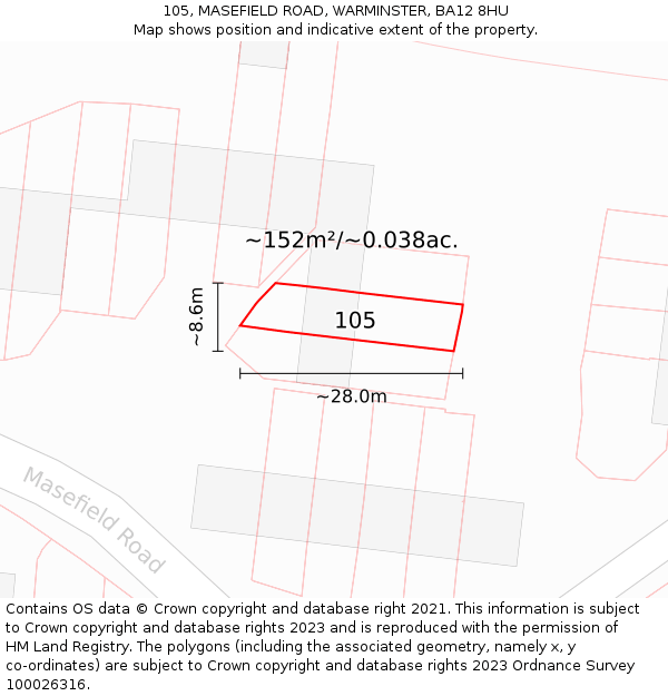105, MASEFIELD ROAD, WARMINSTER, BA12 8HU: Plot and title map