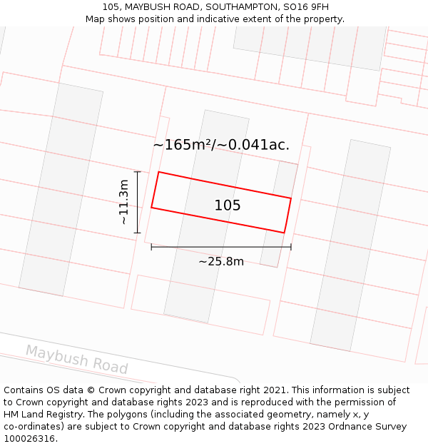 105, MAYBUSH ROAD, SOUTHAMPTON, SO16 9FH: Plot and title map