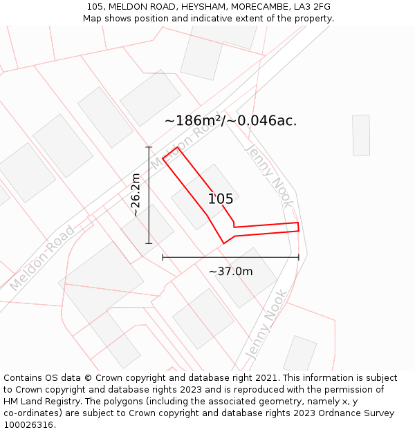105, MELDON ROAD, HEYSHAM, MORECAMBE, LA3 2FG: Plot and title map