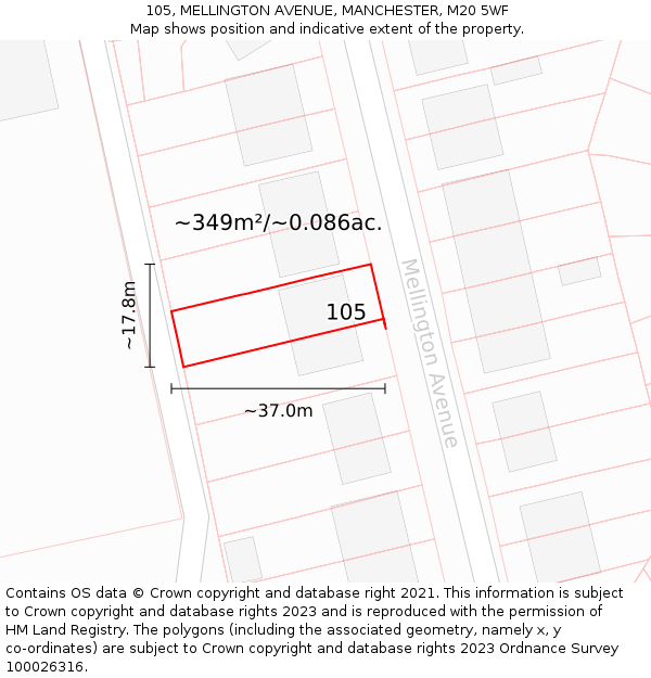 105, MELLINGTON AVENUE, MANCHESTER, M20 5WF: Plot and title map