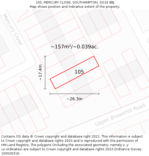 105, MERCURY CLOSE, SOUTHAMPTON, SO16 8BJ: Plot and title map