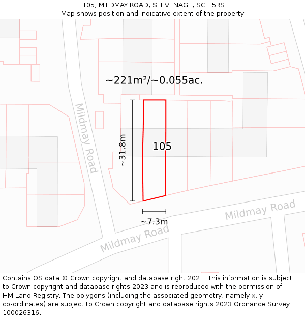 105, MILDMAY ROAD, STEVENAGE, SG1 5RS: Plot and title map