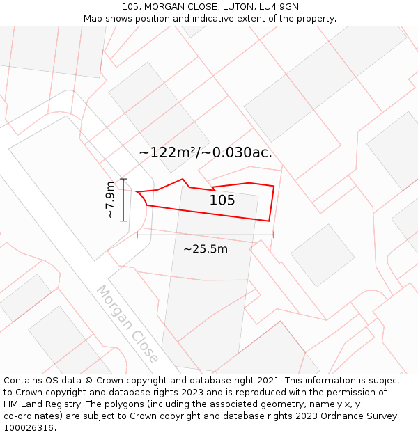105, MORGAN CLOSE, LUTON, LU4 9GN: Plot and title map