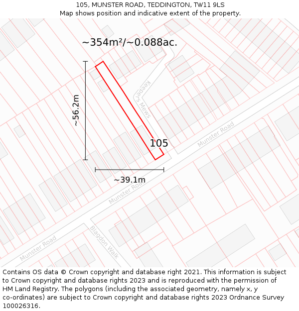 105, MUNSTER ROAD, TEDDINGTON, TW11 9LS: Plot and title map