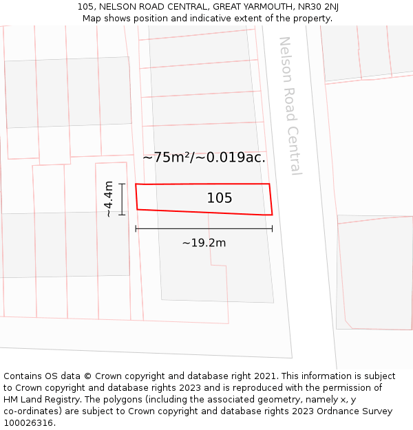 105, NELSON ROAD CENTRAL, GREAT YARMOUTH, NR30 2NJ: Plot and title map