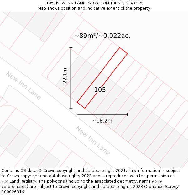 105, NEW INN LANE, STOKE-ON-TRENT, ST4 8HA: Plot and title map