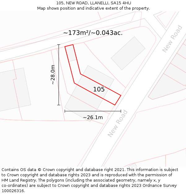 105, NEW ROAD, LLANELLI, SA15 4HU: Plot and title map