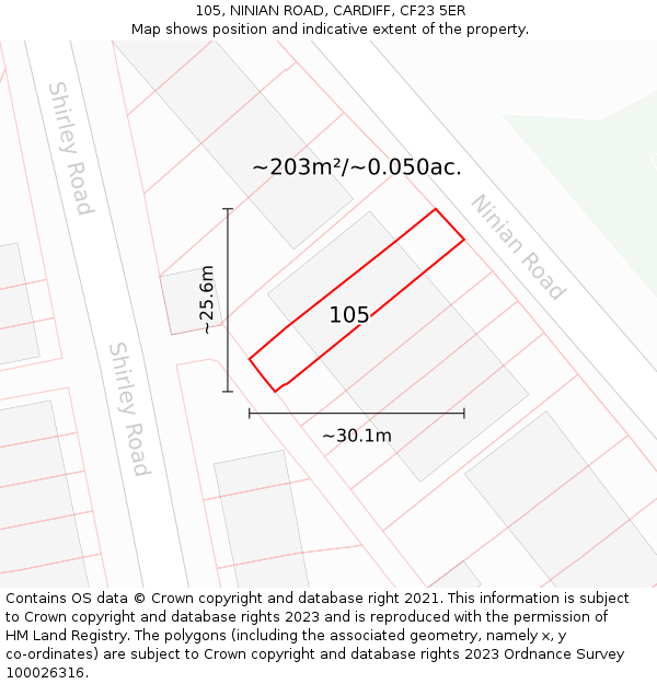 105, NINIAN ROAD, CARDIFF, CF23 5ER: Plot and title map